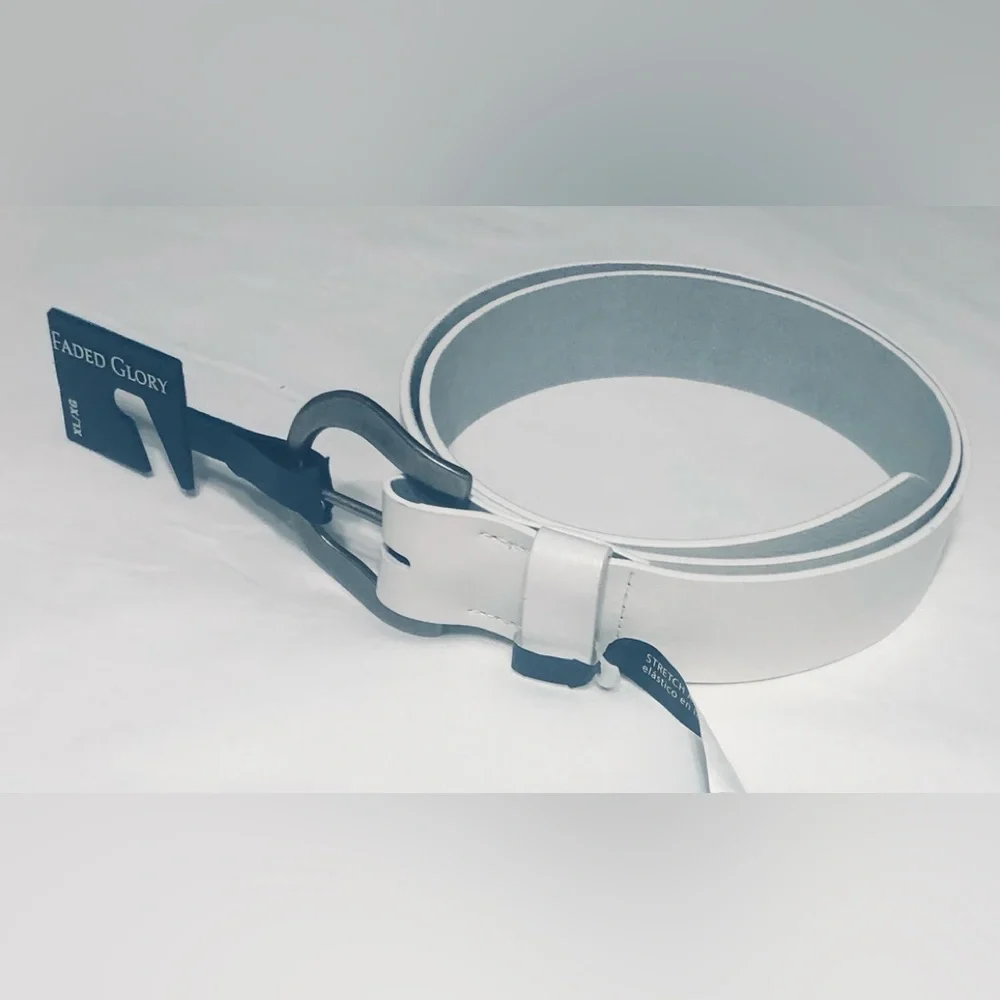 Women’s Belt stretch at Buckle manmade Genuine Leather Lining White. XL